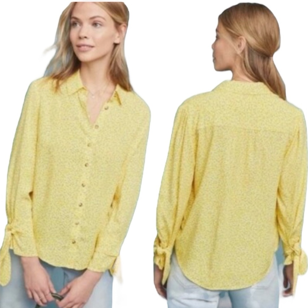 Maeve by Anthropologie Women’s Blithe Yellow Print Button-Down Blouse Size 10